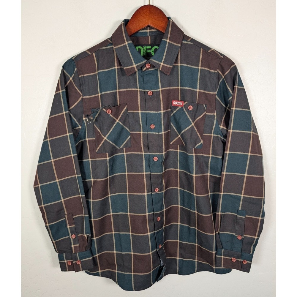 Dixxon Flannel Shirt Boys Youth XL DFC Maroon Green Plaid Long Sleeve Pockets